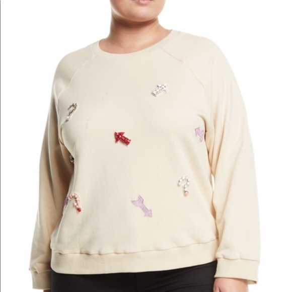 Stellah Tops - Stellah beige crystal embellished sweatshirt, Sz. 1X